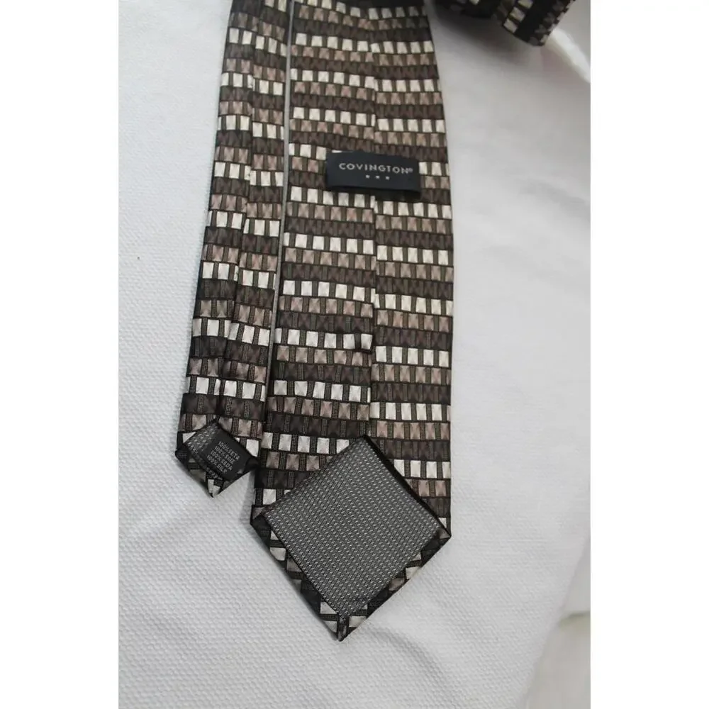 COVINGTON Silk Necktie, Taupe Geometric, 3.75 X 59 Inches